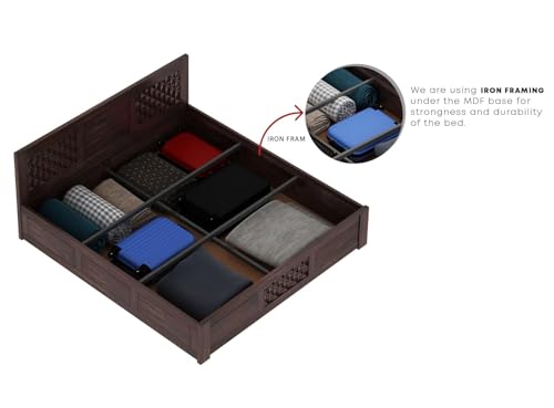 Image of Ganpati Arts Solid Sheesham Wood Queen Size Raj Bed with Box Storage | Wooden Double Bed Cot Palang Fruniture for Bedroom Living Room and Home (Walnut Finish) 1 Year Warranty