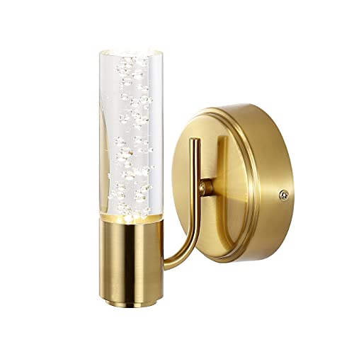 Image of JONATHAN Y 5.5 inch Brass Gold 1-Light Modern Integrated LED Vanity Light Wall Sconce for Bathroom, Clear Bubble Acrylic Shade Minimalist Art Deco Light for Hallway, Entryway, 4000K (JYL7222B)