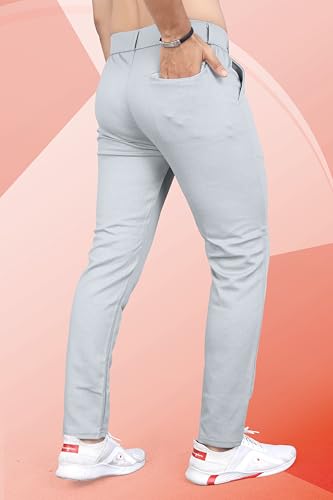 Image of Mehrang Men's Slim Fit Casual Trousers, Black, Cotton Blend, Side Pockets