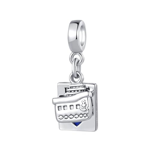 Abalorio de pasaporte y barco para pulsera Pandora en cobre con corazón azul 3