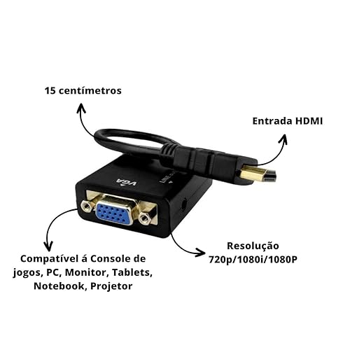 CABO CONVERSOR HDMI PARA VGA FEMEA 1 SAIDA DE AUDIO 24 CENTIMETROS SHINKA HD-V