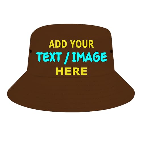 ZJHCEUS Custom Sun Bucket Hats for Women Men Personalized Wide Brim Fisherman Cap for Packable Beach Hat, Chocolate
