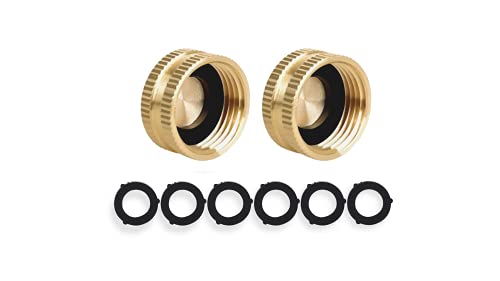 Alloysmen Garden Hose Female End Cap (2 Brass End Caps - 6 Extra Washers) | Helps Fix Leaky Spigot, Water Faucet, Sprinkler & Garden Hose | Female Threaded (3/4) GHT Cover | Solid Brass Cap Ends (2) Alloysmen Garden Hose Female End Cap (2 Brass End Caps - 6 Extra Washers) | Helps Fix Leaky Spigot, Water Faucet, Sprinkler & Garden Hose | Female Threaded (3/4") GHT Cover | Solid Brass Cap Ends (2)