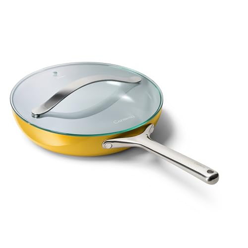 Image of Caraway Nonstick Ceramic Frying Pan With Glass Lid (2.7 qt, 10.5 inch) - Non Toxic, PTFE & PFOA Free - Oven Safe & Compatible with All Stovetops (Gas, Electric & Induction) - Marigold
