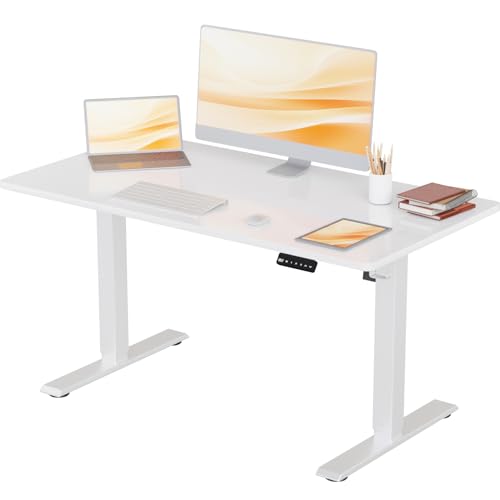 Devoko Höhenverstellbarer Schreibtisch 110 x 60 cm, Elektrisch Schreibtisch Höhenverstellbar, Ergonomischer Steh-Tisch, Computertisch, Weiß