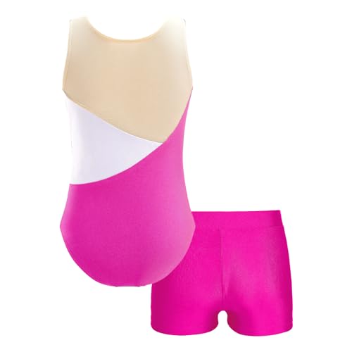 Linjinx Kids Girls Rhinestone Floral Gymnastics Dance 2 Piece Outfits Sleeveless Leotards with Athletic Shorts Sets Tracksuit2