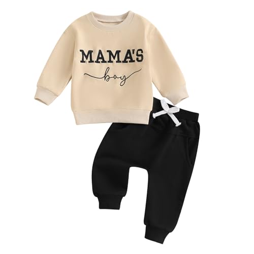 Toddler Baby Boy Fall outfit Mama’s Boy Letter Embroidery Sweatshirt Top Elastic Pants Set Cute 2pcs Winter Clothes