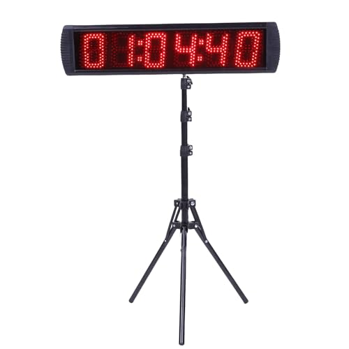 Generic 三脚付きレースクロック、5 インチ 6 桁 LED ディスプレイ 12 24 時間時計 カウントアップ カウントダウン ジムタイマー 内蔵ブザーとリモコン付き (米国プラグ)