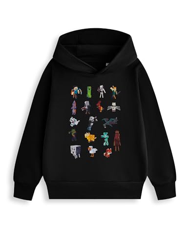 Minecraft Sudadera con Capucha Negra para niño con Varios Personajes de Manga Larga para Eventos de Videojuegos y Uso Casual clásica para Gamers para Uso Diario | Merchandising