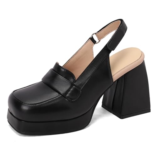 Women's Slingback Platform Mary Jane Pumps Square Toe Closed Mid Block Chunky High Heels Wedding Party Prom Dress Shoes