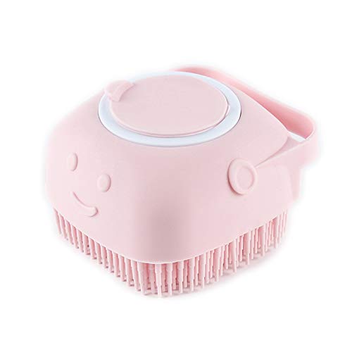 Dog Cat Bath Brush, Pet Grooming Soothe Massage Brush with Shampoo Dispenser Soft Silicone Bristle, for Short Haired Dogs Cats Shower