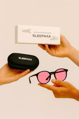 Image of Sleepaxa FL-41 Glasses for Migraine & Light Sensitivity | Trusted FL-41 Formula | Comfort Tint | Affordable Relief | Rose-Tinted Lenses with Blue Block Filter for Soothing Everyday Protection | Round