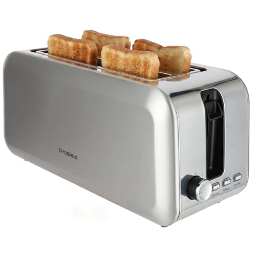 DYCEROS Grille-pain Crusteo 1400W | 4 tranches, fentes larges et longues – Acier inoxydable