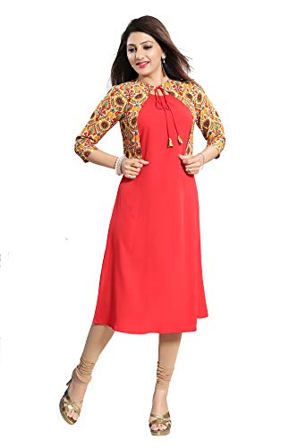 Image of ALC Creations Women's Faux Crepe A-Line Kurti(ALC4045RED Brown XS)