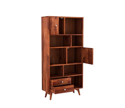 Image of Sheesham Wood Bookcase | Solid Wood Book Shelf for Home Library | Wooden Book Cabinet for Home & Office Living Room (Large, BBslf-Honey11)