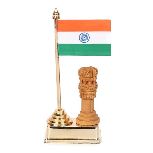 DESK DOCK Indian National Flag with Ashoka Lion Statue, for Car D...