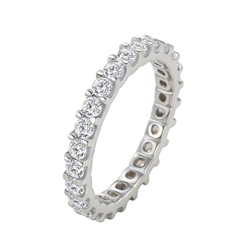 3mm Eternity Band for Women 925 Sterling Silver Wedding Thin Band Shiny Full Simulated Diamond Round CZ Cubic Zirconia Stackable Statement Engagement Promise Anniversary Ring Size 7