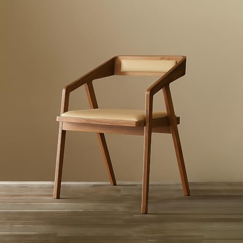 Image of Furniture Solid sheesham Modern Wooden Dining Chair with Arms, Upholstered Cushioned Seat, Natural Finish seat Color Off (Cream)
