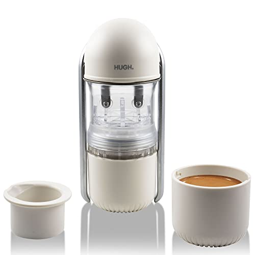 LEVERPRESSO HUGH レバー ポータブル エスプレッソマシン 9気圧圧力ダブルエスプレッソショット リッジレスポルタフィルターバスケット付き 手動操作 ハイキングやキャンプに最適 (ホワイト)