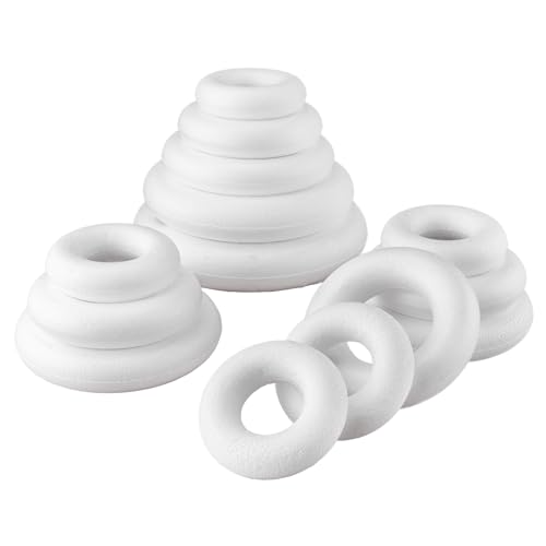 MCE-Commerce A3190214 Anneaux en polystyrène 5 x 7,5 cm, 4 x 10 cm, 3 x 12 cm, 1 x 15 cm, 1 x 17 cm, blanc, 7,5 cm, 10 cm, 12 cm, 15 cm, 17 cm