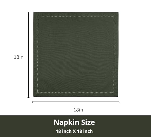 PurpleEssences Set of 12 Hemstitch Cloth Dinner Napkins 100% Cotton - Soft Durable Washable - Ideal for Wedding Christmas Holiday Winter - Perfect Everyday Use Table Linen 18x18 - Olive Green