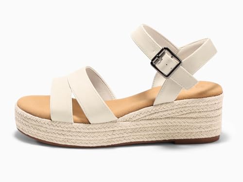 Image of Coutgo Womens Wedge Platform Sandals Espadrille Heels Open Toe Buckle Ankle Strap Summer Shoes