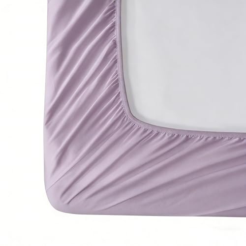 Image of 100% Cotton Percale Sheets Twin Size - 200 Thread Count, Breathable & Crisp Cool, Deep Pocket up to 17 inch Fitted Sheet, 3-Piece Bedding Set Hotel-Luxury Feel Bed Sheet Set(Lavender Gray, Twin)