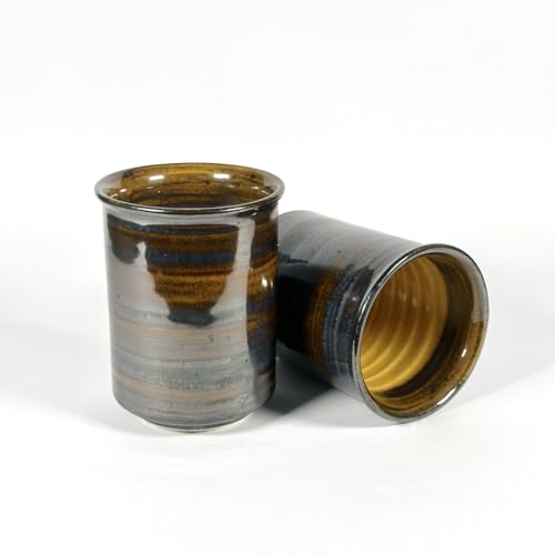Image of SNS Ceramic Tumbler Set of 2 | Handmade Studio Pottery Drinkware for Water, Juice, Lassi, Cold Coffee & Milk | Premium Hot & Cold Beverage Glass for Home & Gifting (Smoked Amber Tumbler)