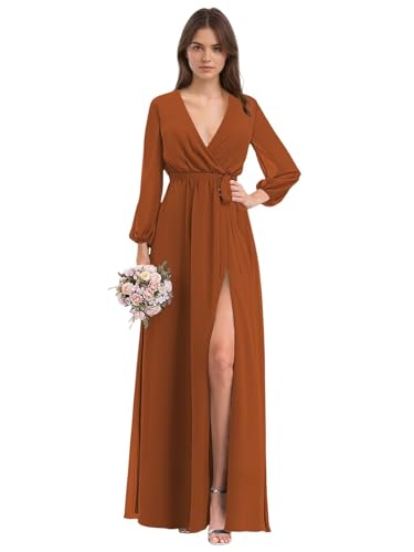 M·Q NAIL Fall Bridesmaid Dresses with Sleeves Chiffon Sweetheart Ruched