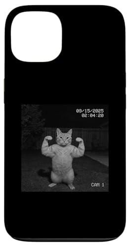 Funny Cat Flexing On Security Camera スマホケース iPhone 13 用