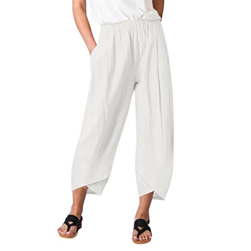 Pants for Womens Tulip Hem Elastic Waist Cropped Trousers 2025 Summer Casual Loose Fit Comfy Palazzo Pants Plus Size