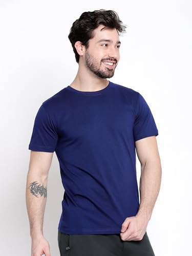 Image of BEYOUNG Cotton Regular Fit Plain T-Shirt for Men | Flexible Round Neck | Casual T-Shirt | Solid T-Shirt | Half-Sleeves | Stylish T-Shirt