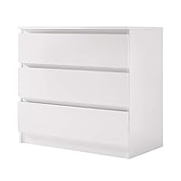 Panana Chest of Drawers 3/4/5/6 Wooden Drawer with Metal Runners Modern Bedside Table Cabinet Storage for Living Room Hallway Bedroom (White, 3 Drawer)