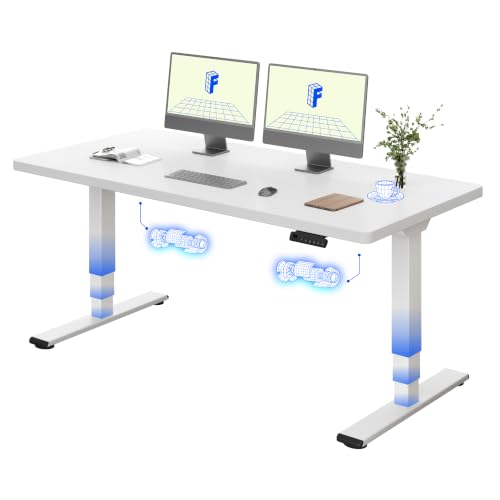 FLEXISPOT E5 Electric Standing Desk 2 Motors 3 Stage 160 * 80CM One Piece Desktop Height Adjustable Desk with Memory Smart Panel, Anti-collision System, White