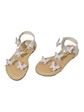 GORGLITTER Girl's Sandals Butterfly Clear Rhinestone Glitter Ankle Strap Flat Sandals Summer Beach Vacation Sandal Clear 2 Big Kid