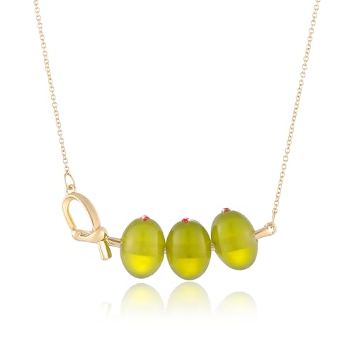 Green Olive Martini Pendant Necklace for Women | Olive Martini Cocktail Necklace for Women | Martini Jewelry Gift for Women
