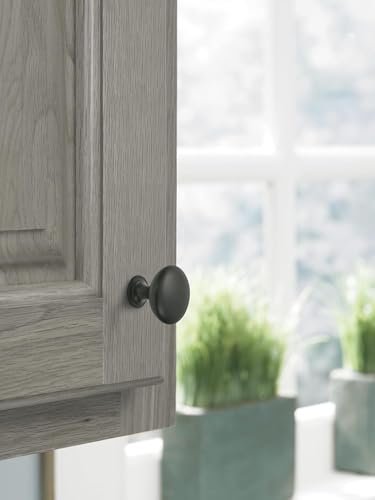 Image of Amerock 10 Pack 1-1 /4 inch Round Edona Matte Black Cabinet Knob | Durable Zinc drawer knob and cabinet hardware, ideal for kitchen cabinets, bathroom vanities, dressers, and furniture