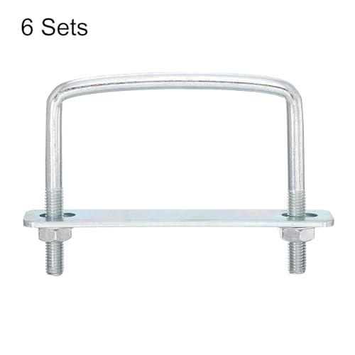 Image of uxcell Square U-Bolts, 6 Sets 92mm Inner Width 80mm Length M8 Zinc-Plated Carbon Steel U Clamp Bolt with Nuts and Plates, for Boat Trailer