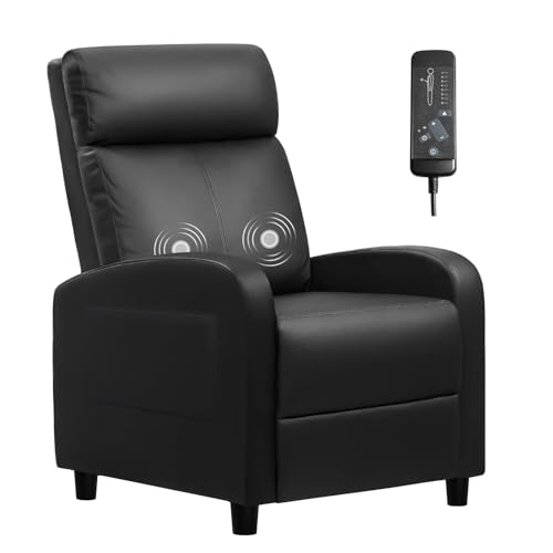 Recliner Chair Massage Home Theater Seating Wing Back PU Leather Modern Single Living Room Reclining Sofa with Footrest (Black)