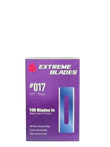 Extreme Blades - Round End Carpet Blades .017 Thick. 100 Blades in safety tubes of 10 each. Thick Professional High-Grade SK2 Steel Carpet Replacement Blades.