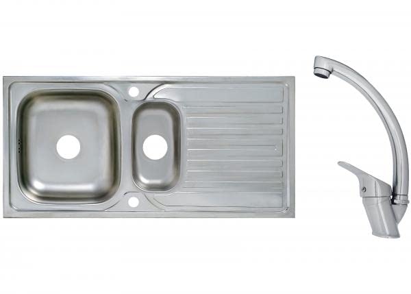 Edelstahlspüle Einbauspüle Set Eckspüle 100 x 50 cm 1,5 Becken inklusive Mega Armatur Becken Spülbecken Spüle Küchenspüle Rechteckig aus Edelstahl