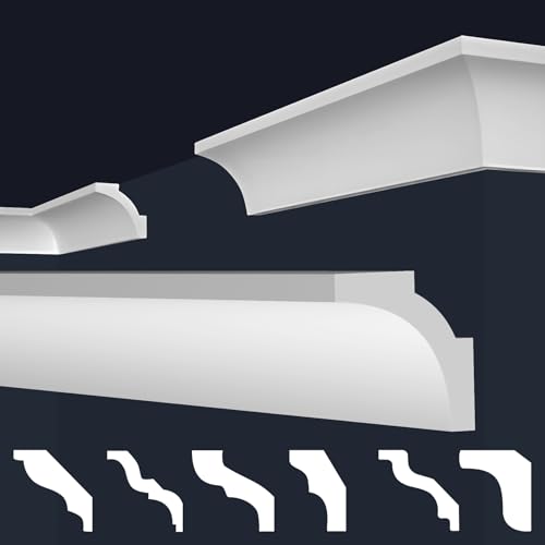 MARBET DESIGN Molduras de XPS Poliestireno blanco - Cornisas de techo Estuco de techo E-Molduras - (20 metros / 10 tiras E-12)