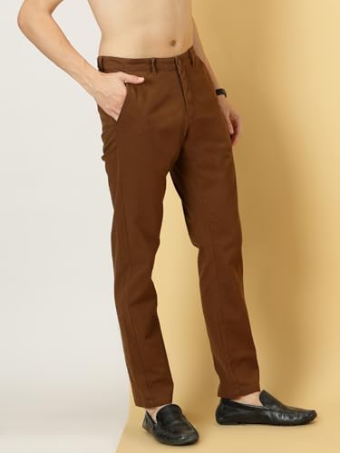 Image of Thomas Scott Men's | Solid | Light Weight | Breathable Fabric | 4 Pockets | Mid Rise | Slim Fit | 100% Cotton | Button Waist | Chino Trouser | Pants