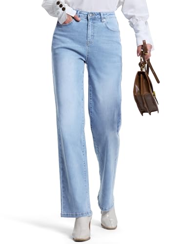 Sevego Extra Lang Damen Jeans 81/86/91 cm High Waist Straight Jeans Stretch Baggy Jeans Weites Bein Casual Loose Denim Hose, 34', Hellblau, L