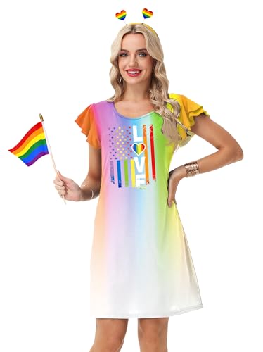 Image of AOBUTE Womens 4th of July Dress American Flag Party Dresses USA Parade Mini Dress