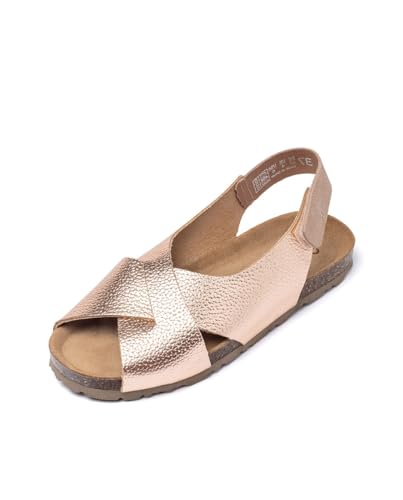 Yokono Sandalias Planas de Mujer de Piel VILLA-175 Rosa | Zapatos Mujer Primavera-Verano | Piel Vacuna Perla/serr | 2 CM