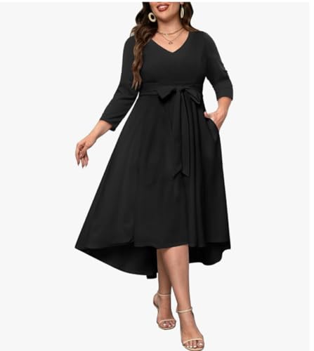 Image of C4D Women Plus Size V-Neck Party Cocktail High-Low Maxi Dress