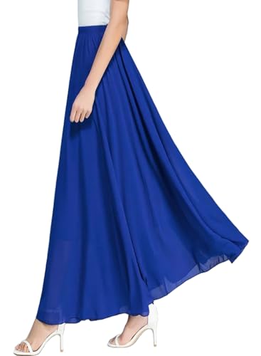 Women's Bohemian Elastic Waist Band Pleated Retro Maxi Long Skirt Dress