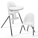 Funny Supply Foldable High Chair, Space-Saving Portable Baby High Chair with Removable Double Tray, Modern Convertible Baby Feeding Chair, Lightweight, Easy to Clean, White