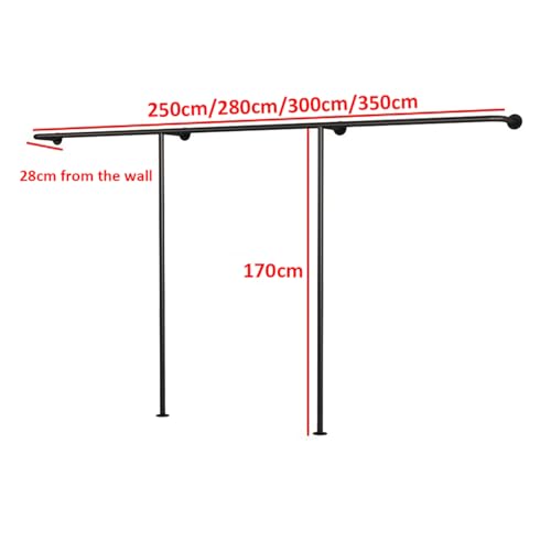 Porte-manteau mural robuste en métal noir avec rangement et tige de suspension - 2